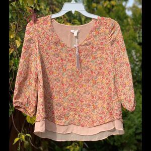NWT Lauren Conrad Floral Pink Blush Lace Back Blouse Top Women’s Size Small